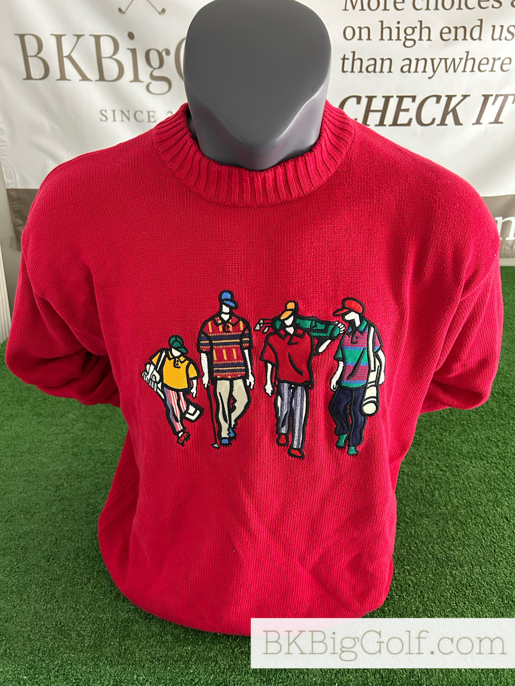 Vintage Pivot Sportware “The Foursome” 100% Cotton Red Size XL Golf Sweater